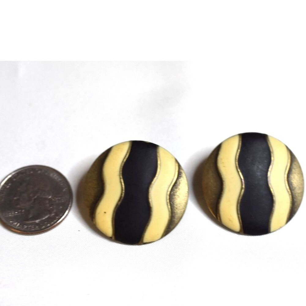 Vtg 50's Cottagecore Cream/Gold/ Black Circle Post/ Stud Casual Boho Earrings
